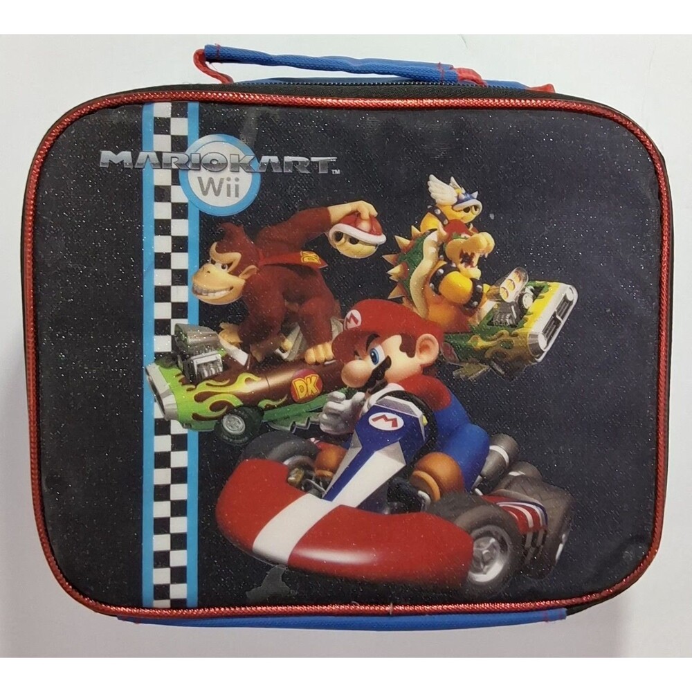 Mario Kart Wii Insulated Kids Lunch Bag Carry Handle Blue Black Red